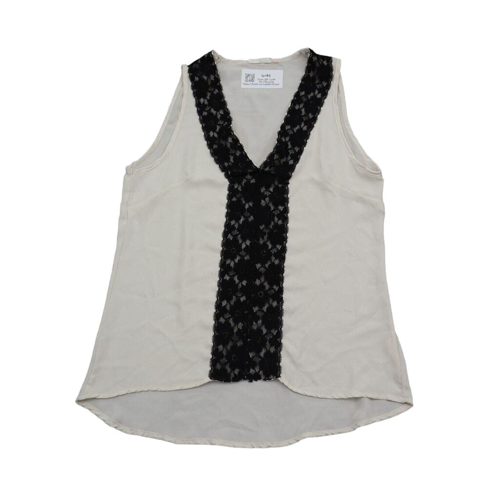 Ezra Shirt Womens S White Chiffon Lace Sleeveless VNeck Pullover Blouse